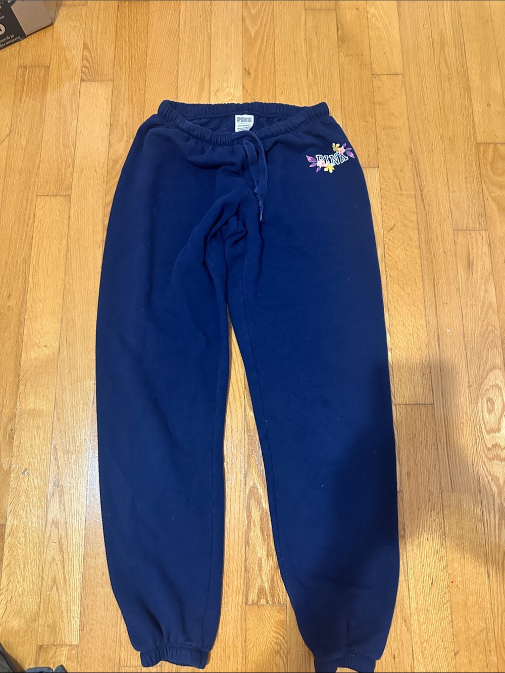 PINK Victoria's Secret Navy Cropped Sweatpants with Floral Logo
